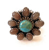 Handmade Sterling Silver, Mother of Pearl & Turquoise Cluster Adjustable Ring