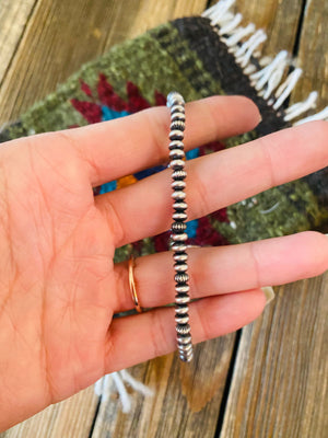 Navajo Sterling Silver Pearl Beaded Stretch Bracelet 4 mm