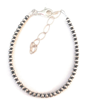 Navajo Sterling Silver Pearl 3mm Beaded Bracelet