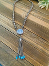 Navajo Turquoise & Sterling Silver Pearl Beaded Coin Tassel Necklace